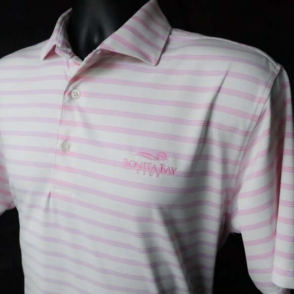 Peter Millar Pink Striped Turtleson Bonita Bay Stretch Polo (M) ⛳️ - Picture 2 of 6